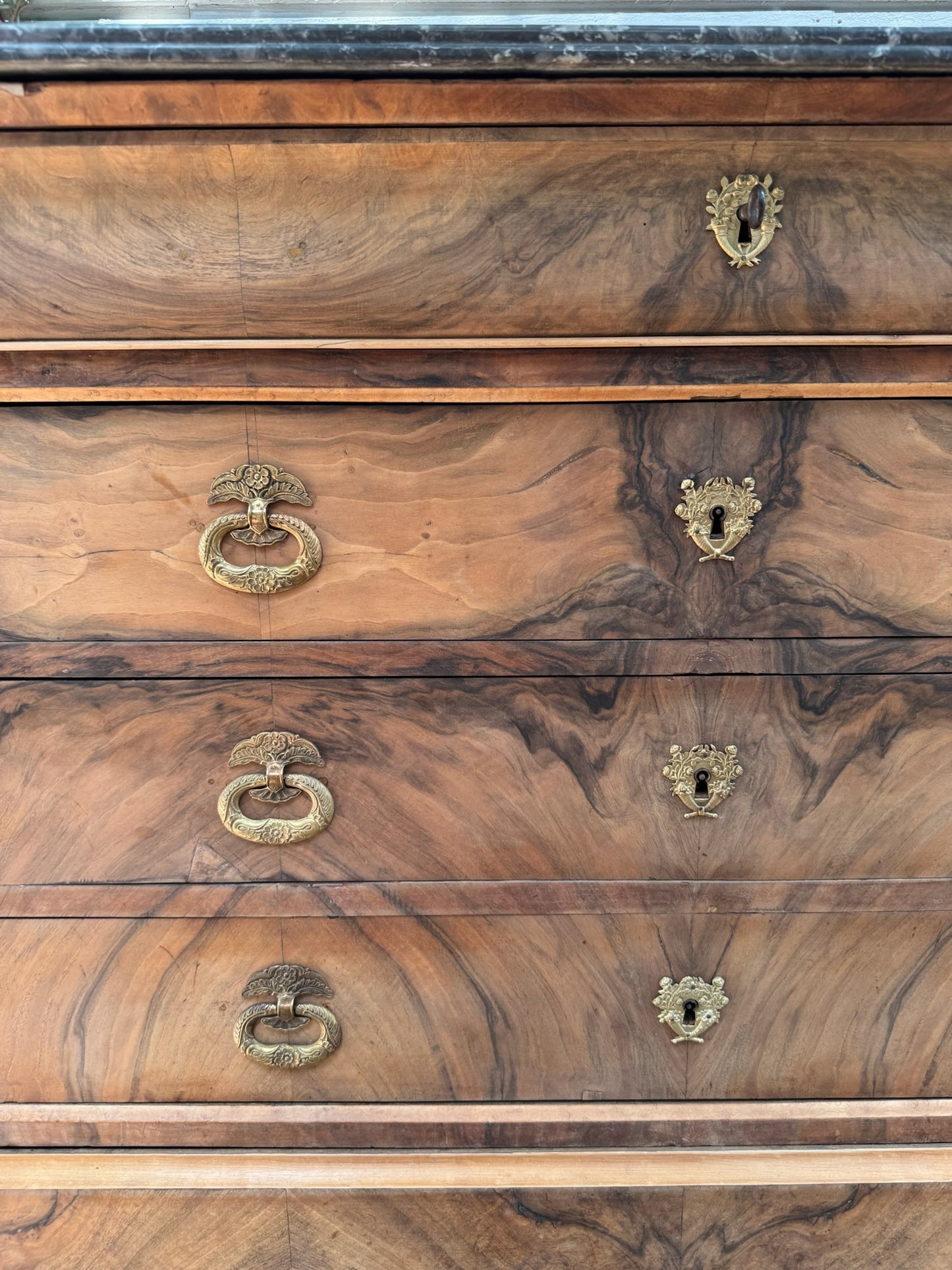 18th c. Walnut Louis Philippe Commode with Gray Marble Top