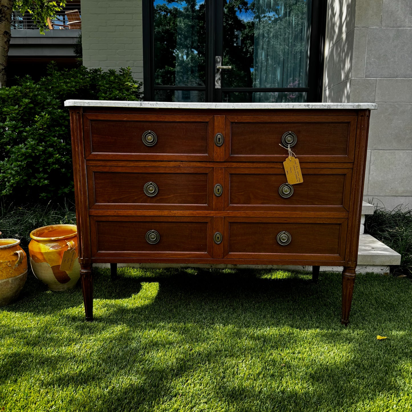19th c. French Walnut Commode with Marble Top