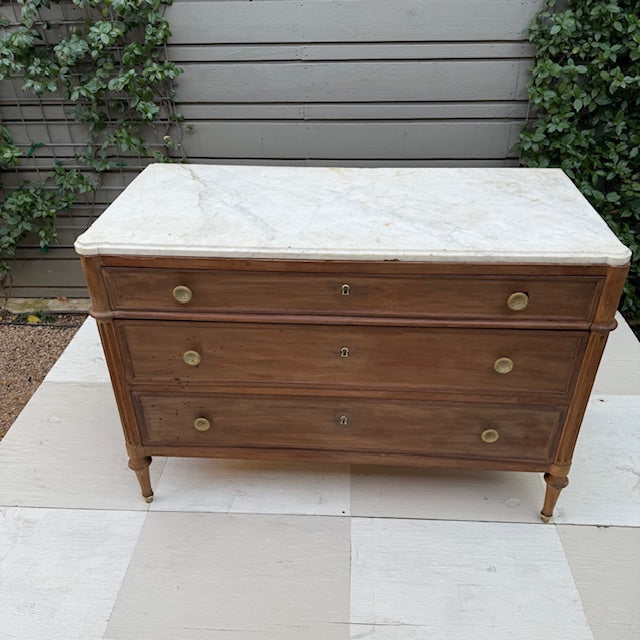 18th c. Mahogany Louis XVI Commode with White Marble Top