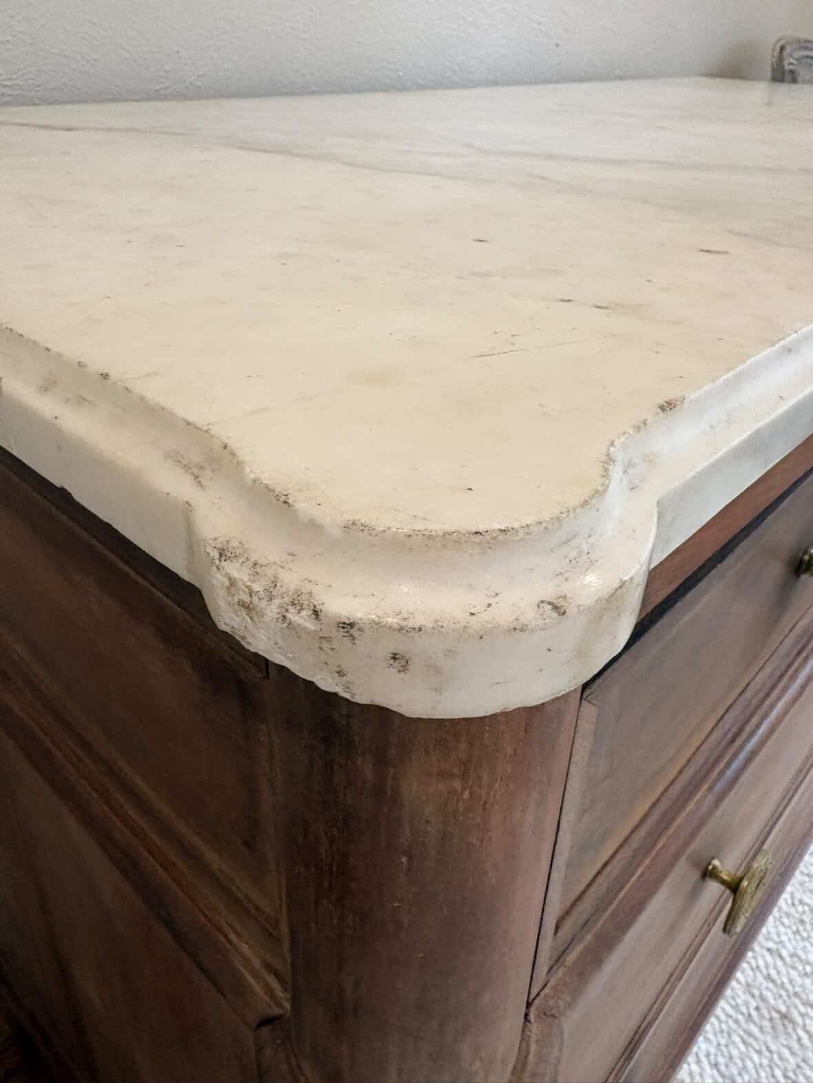 18th c. Mahogany Louis XVI Commode with White Marble Top