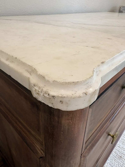 18th c. Mahogany Louis XVI Commode with White Marble Top