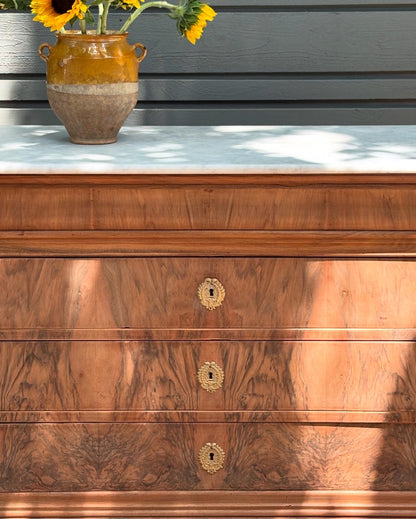 19th c. Bleached Walnut Louis Philippe Commode with Marble Top