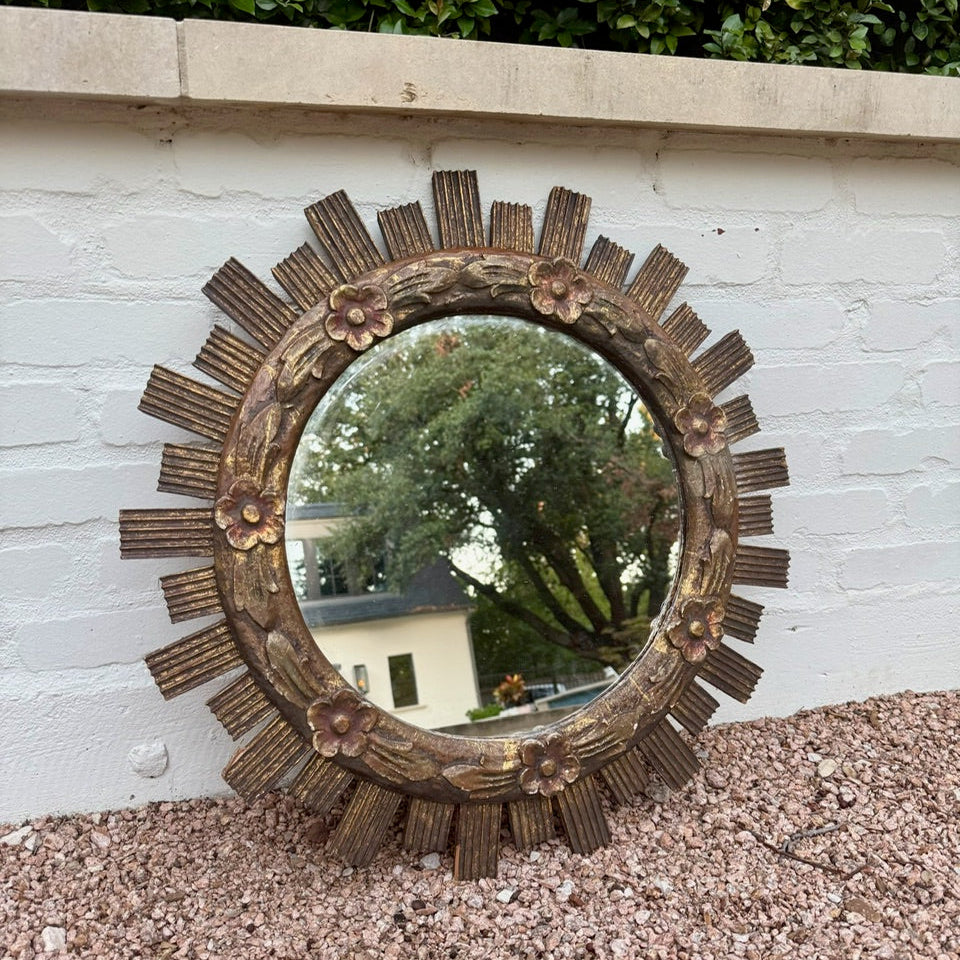 Large Sunburst Mirror with Floral Detailing