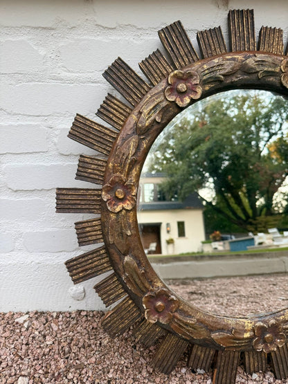 Large Sunburst Mirror with Floral Detailing