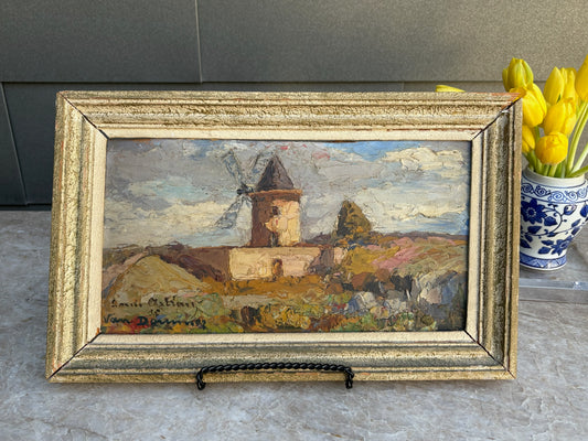 20th c. Windmill Landscape Painting