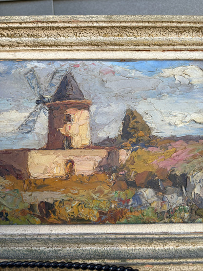 20th c. Windmill Landscape Painting