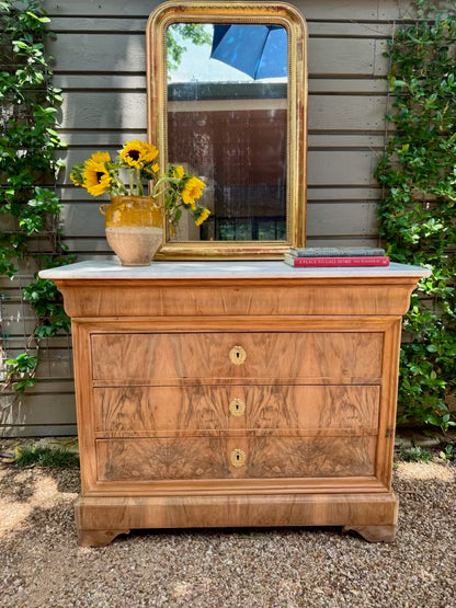 19th c. Bleached Walnut Louis Philippe Commode with Marble Top