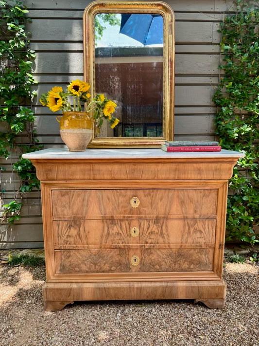 19th c. Bleached Walnut Louis Philippe Commode with Marble Top