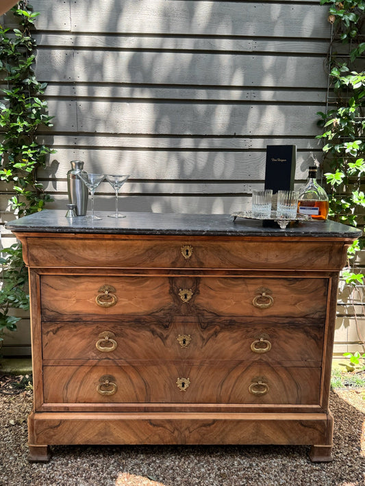 18th c. Walnut Louis Philippe Commode with Gray Marble Top