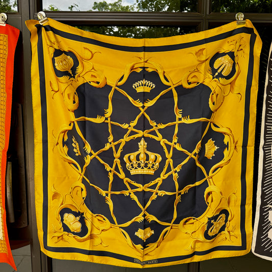 Vintage Hermes "Couronnes" (Crowns) Silk Scarf