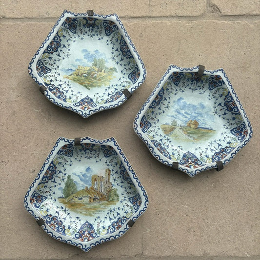 18th c. Longwy Village Pottery Trio
