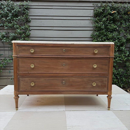 18th c. Mahogany Louis XVI Commode with White Marble Top
