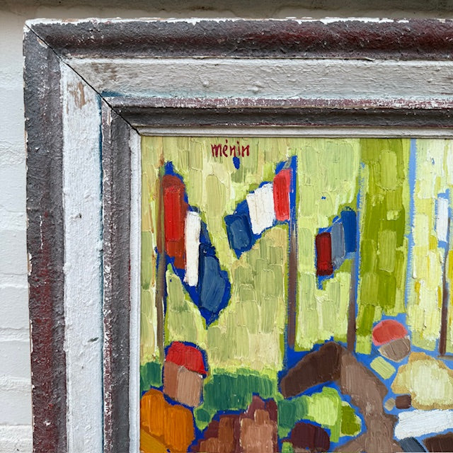 Framed Oil on Board, Longchamp Jockeys