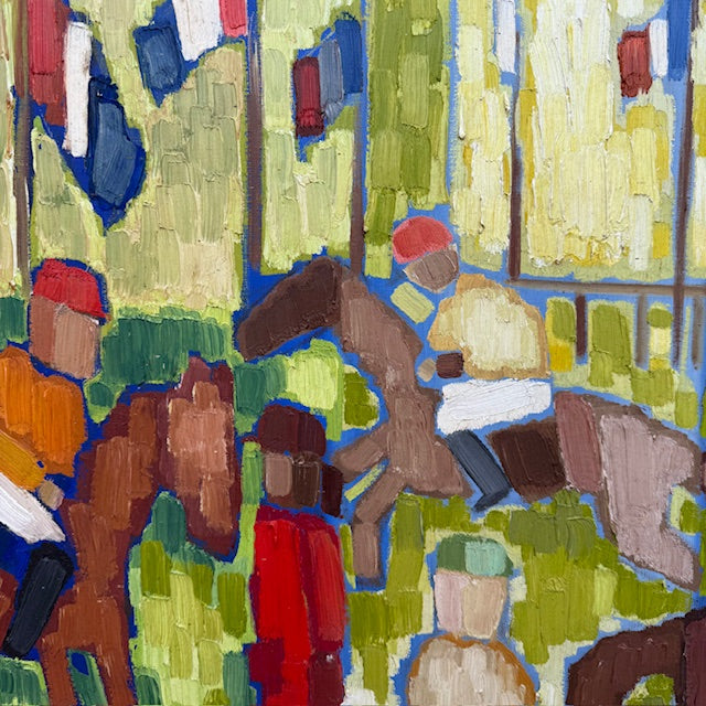 Framed Oil on Board, Longchamp Jockeys