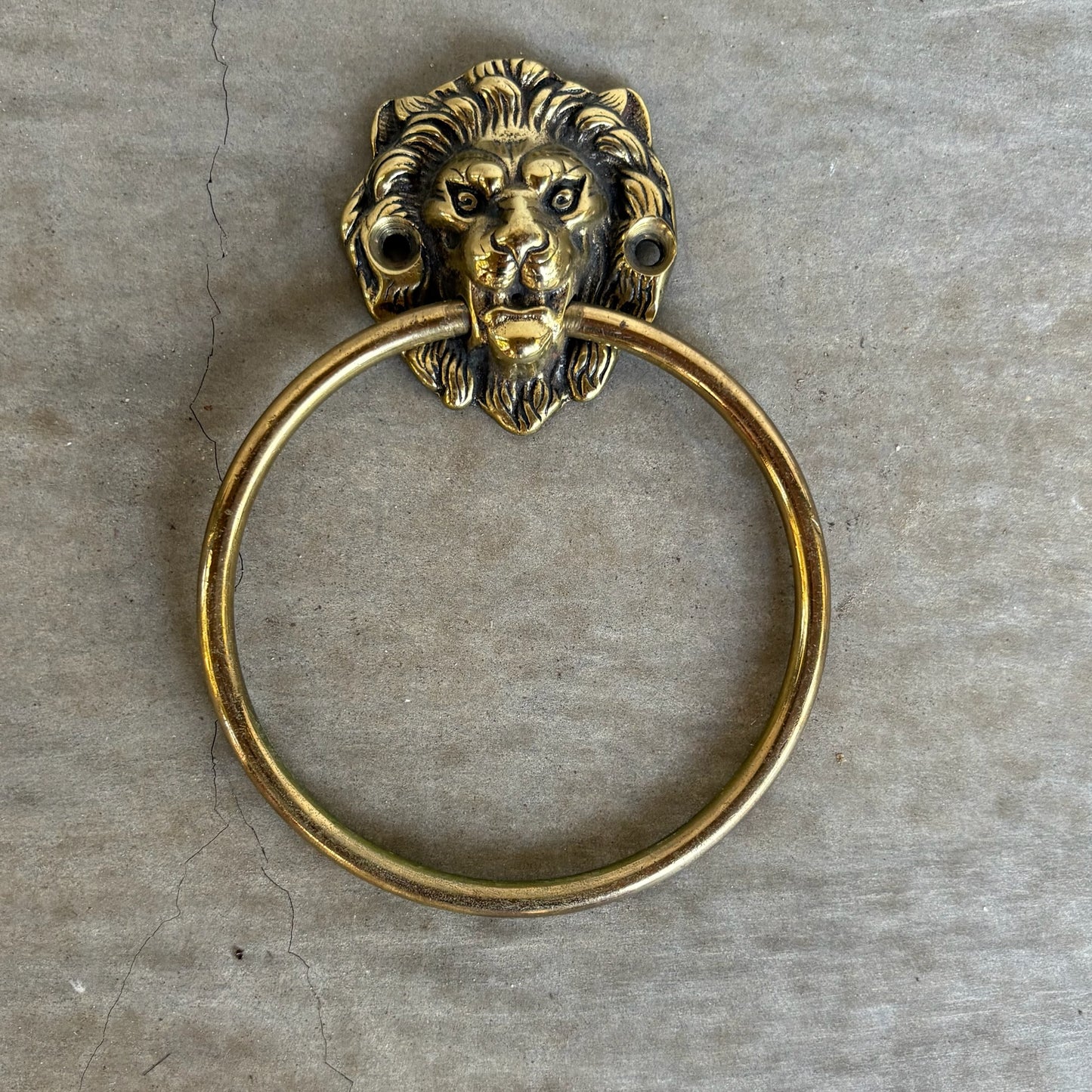 19th c. Brass Lion Towel Ring