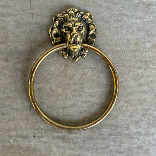19th c. Brass Lion Towel Ring