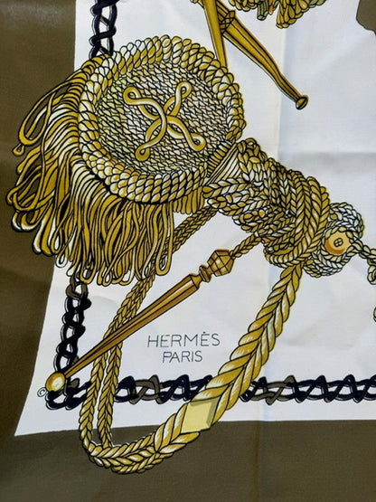 Hermès Scarf, "Le Timbalier" in Green & Gold