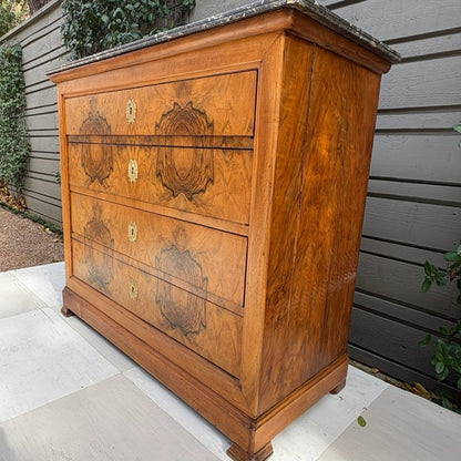 Narrow Burled Wood Louis Philippe Commode with Gold Hardware