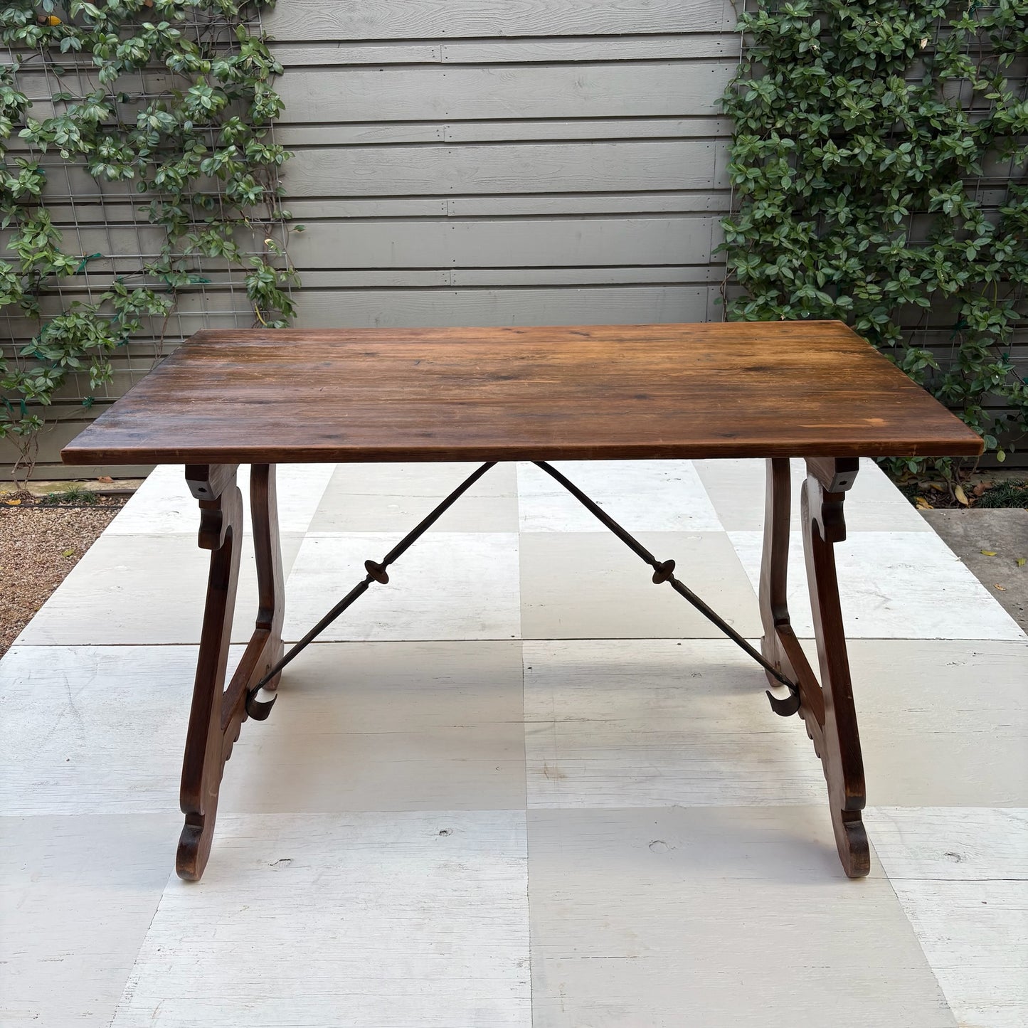 19th c. Spanish Trestle Table, Pine Wood