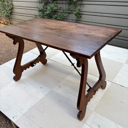 19th c. Spanish Trestle Table, Pine Wood