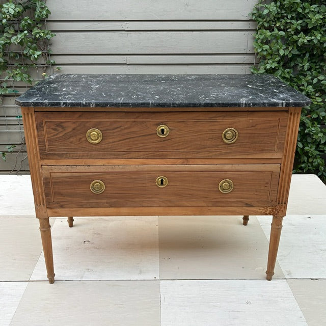 Two-Drawer, 19th c. Louis XVI Commode with Gray Marble Top