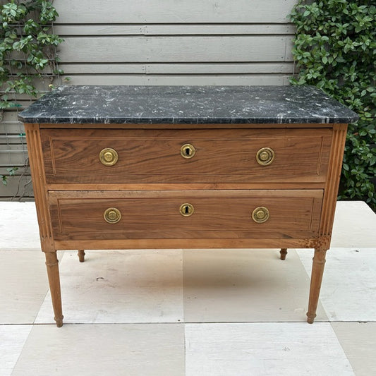 Two-Drawer, 19th c. Louis XVI Commode with Gray Marble Top