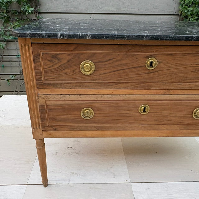 Two-Drawer, 19th c. Louis XVI Commode with Gray Marble Top