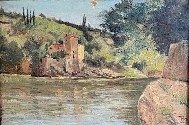 Early 20th c. Cote d'Azur Seascape in Gold Frame