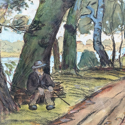 20th c. Watercolor of Ile-de-la-Barthelasse by Paul Cheneac
