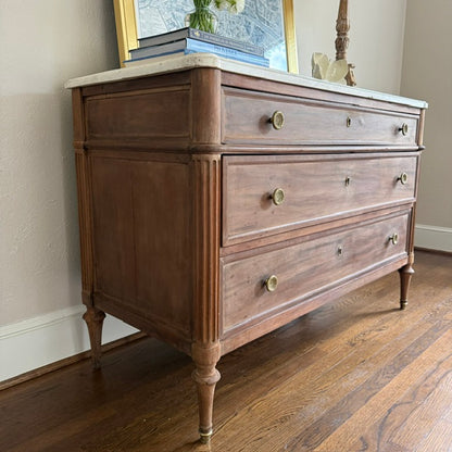 18th c. Mahogany Louis XVI Commode with White Marble Top