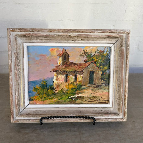 19th c. Small French Provencal Church, Oil on Board