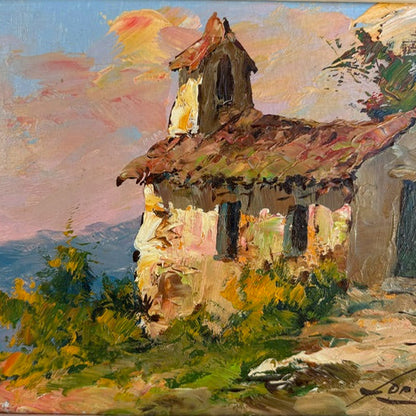 19th c. Small French Provencal Church, Oil on Board