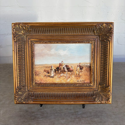 20th c. Desert Caravan Oil on Board