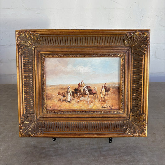 20th c. Desert Caravan Oil on Board