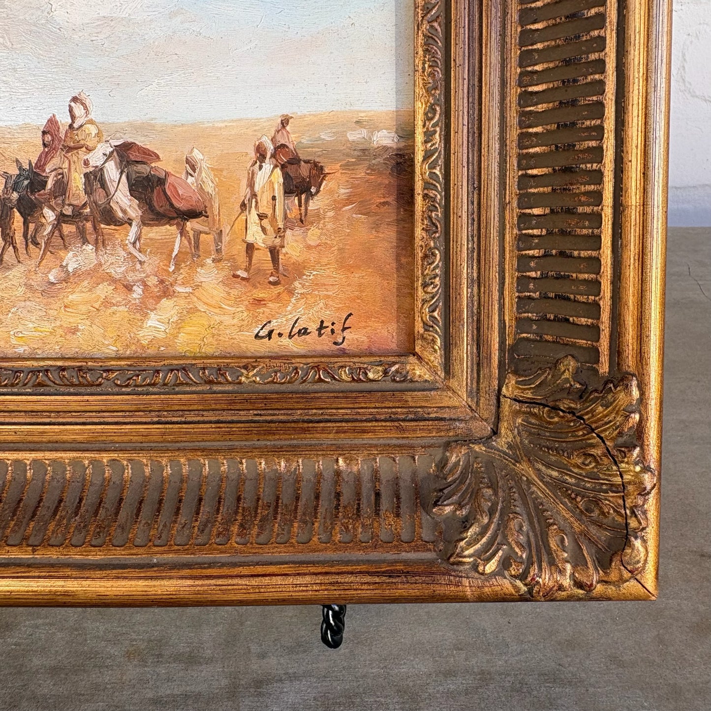 20th c. Desert Caravan Oil on Board