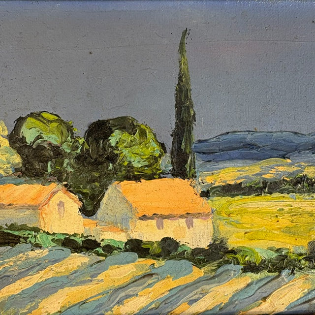 20th c. French Lavender Field Oil on Board