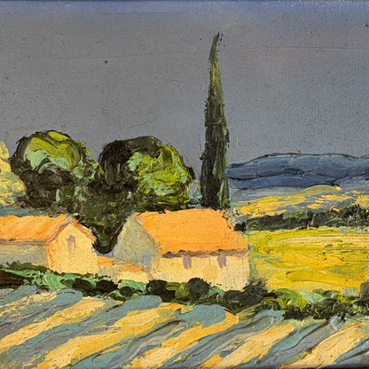 20th c. French Lavender Field Oil on Board