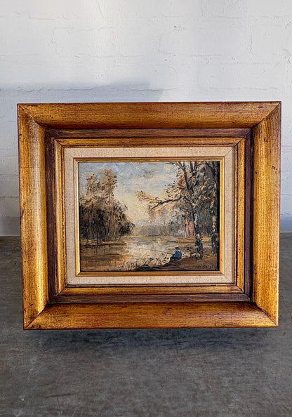 19th c. French Landscape, Fishing Scene