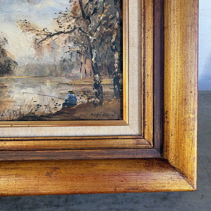 19th c. French Landscape, Fishing Scene