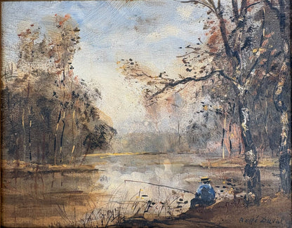 19th c. French Landscape, Fishing Scene