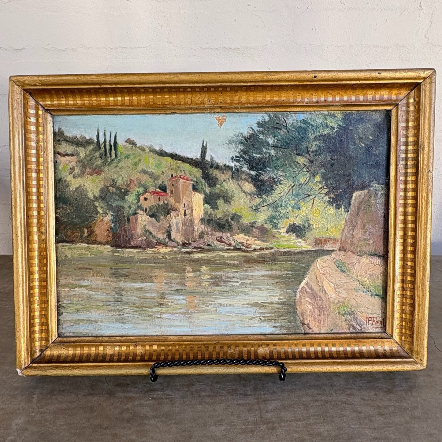 Early 20th c. Cote d'Azur Seascape in Gold Frame