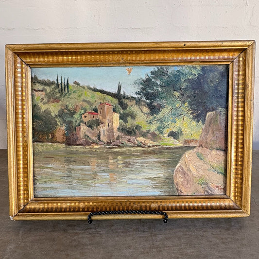 Early 20th c. Cote d'Azur Seascape in Gold Frame