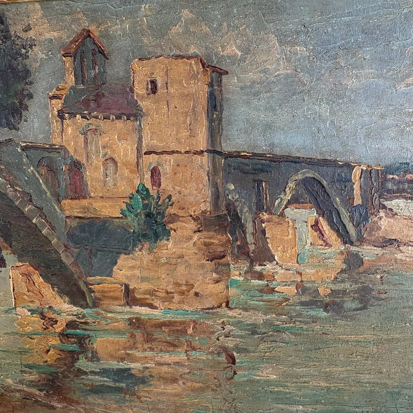Vintage Oil Painting of Pont d'Avignon