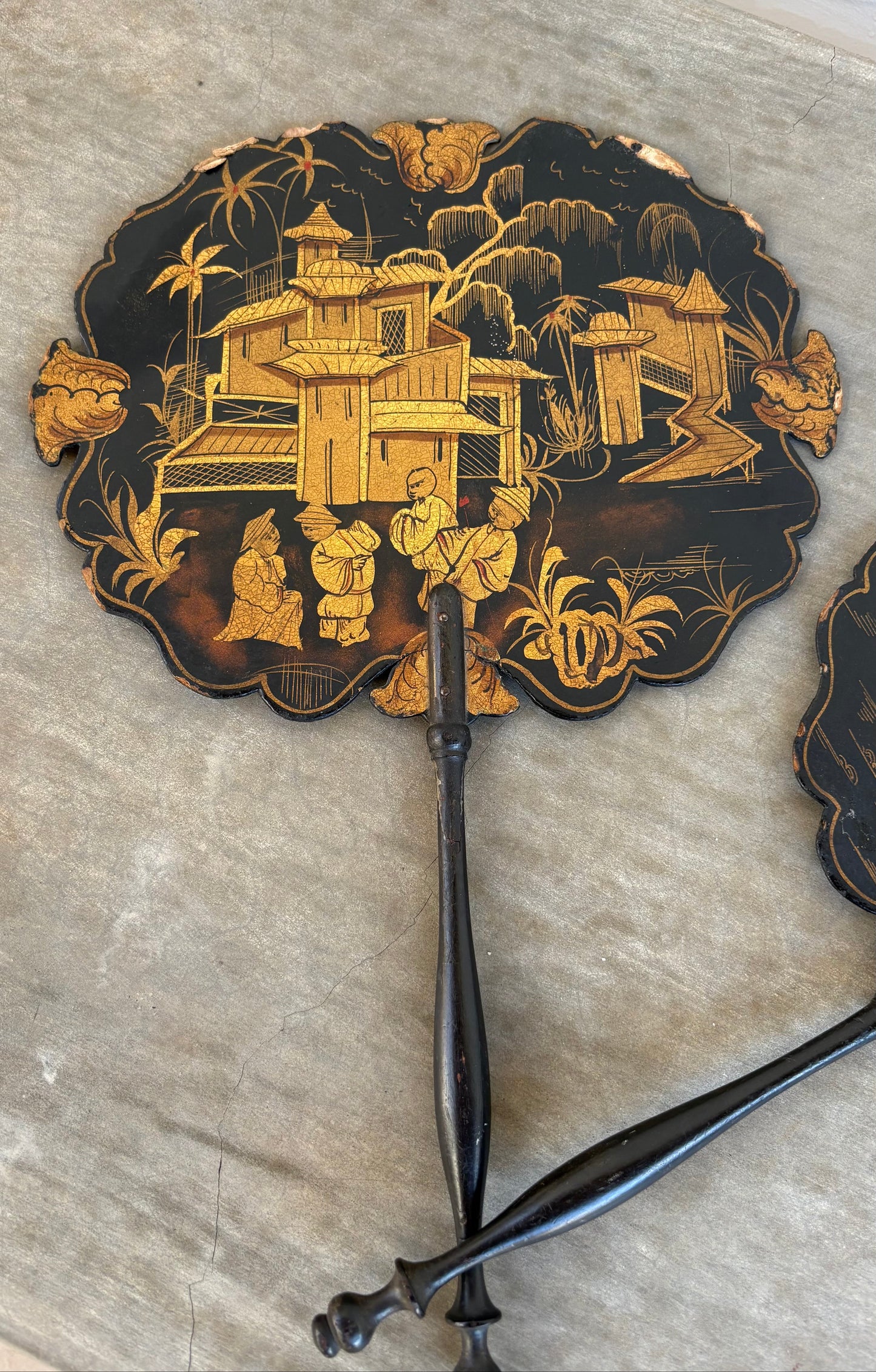 19th c. Hand-Painted Chinoiserie Fan