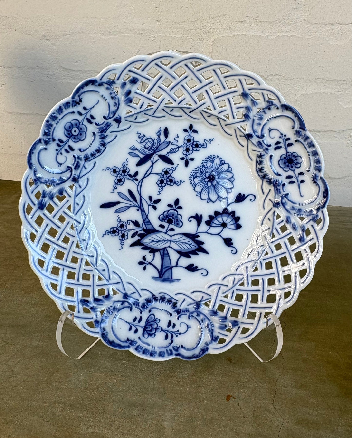 Set of 3 Meissen Reticulated Blue Onion Plates