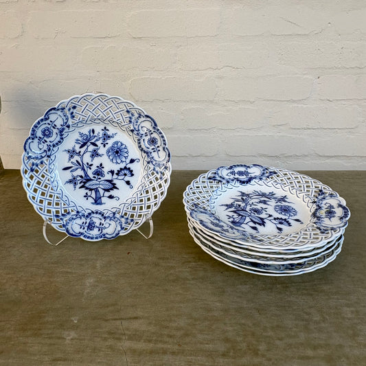 Set of 3 Meissen Reticulated Blue Onion Plates