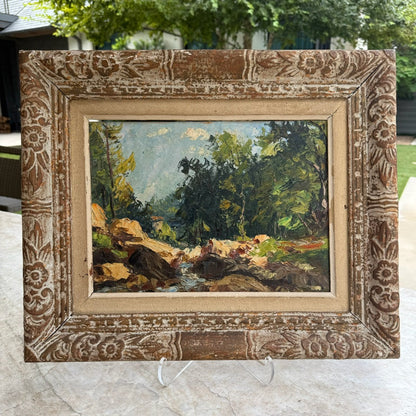 French Landscape of Vosges Region in Hand-Carved Frame