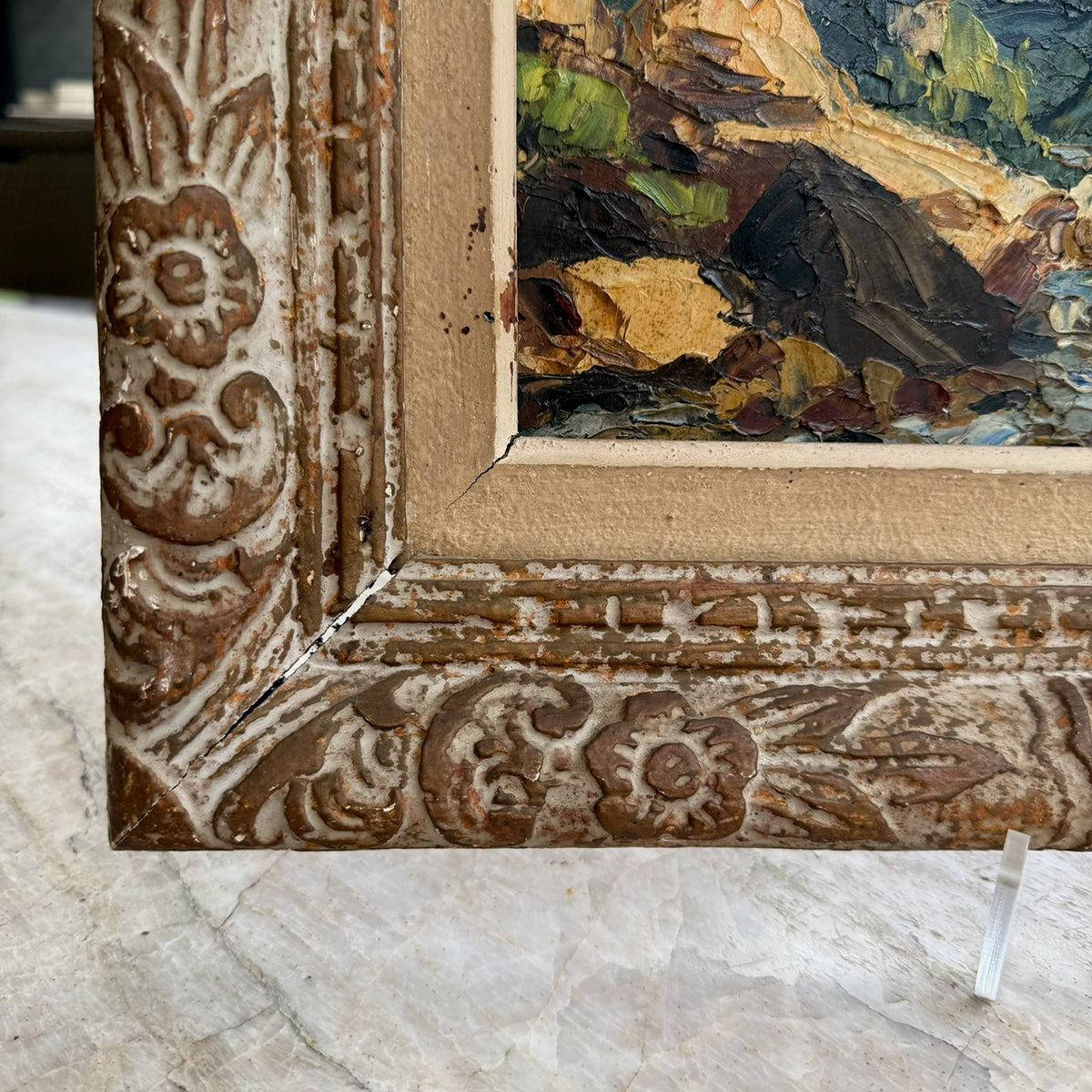 French Landscape of Vosges Region in Hand-Carved Frame