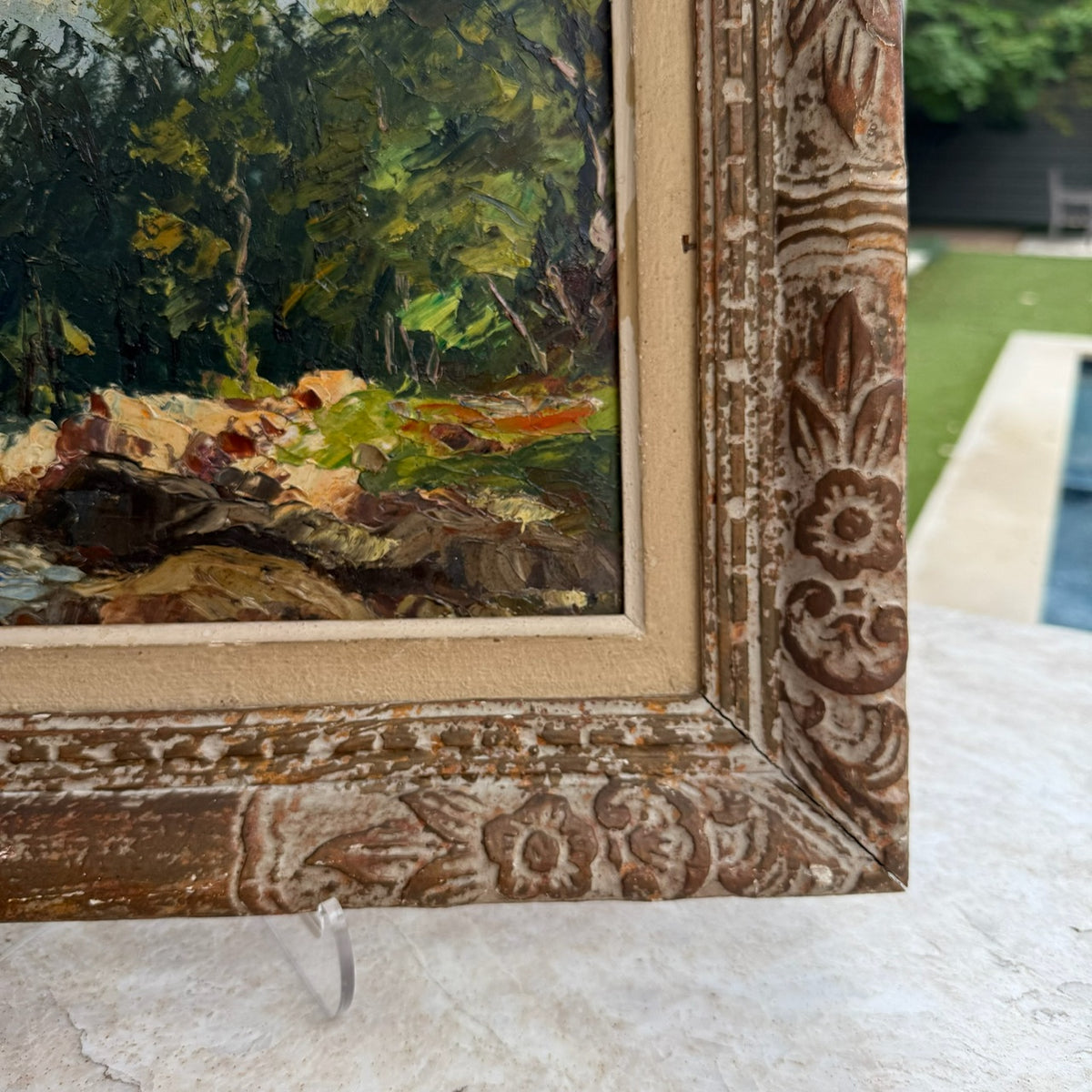 French Landscape of Vosges Region in Hand-Carved Frame